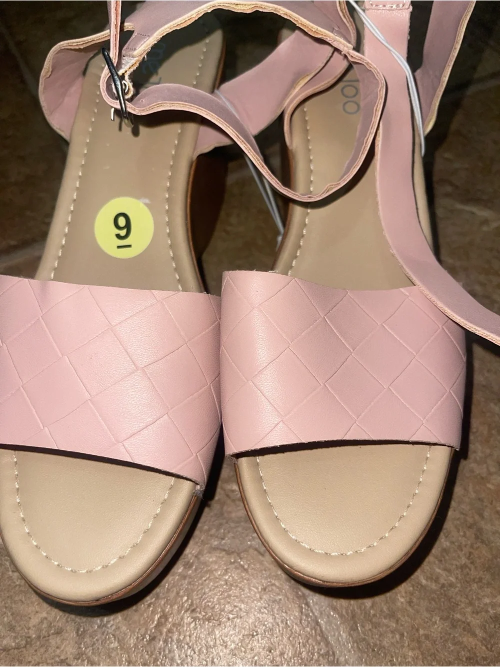 me too Pale Pink Braided Front Ankle-Strap wedge